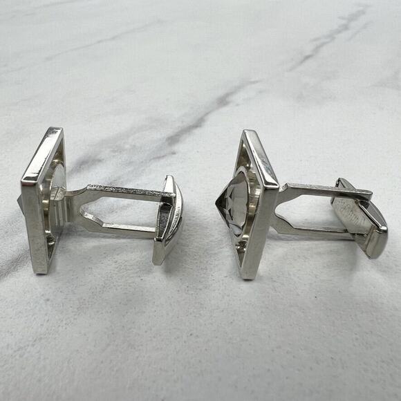 Vintage Judy Lee Signed Square Rhinestone Silver Tone Cufflinks ✨ - Picture 6 of 6